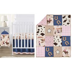 a baby crib bedding set with a cowboy theme