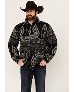 100% acrylic Model is 6'1" wearing a size large Western Style Long Sleeve Outerwear With Pockets, Western Long Sleeve Outerwear With Pockets, Western Style Long Sleeve Outdoor Outerwear, Western Style Long Sleeve Outerwear For Outdoor, Western Style Long Sleeve Outerwear, Southwestern Print, Work Boots Men, Cowboy Style, Wood Bridge