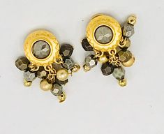 Vintage multi tones earrings by LCI clip on, gold brass tone. Brass Dangle Clip-on Earrings, Skeleton Earrings, Vintage Monet, Silver Spring, Gold Brass, Rhinestone Earrings, White Enamel, Crystal Bracelets, Clip On