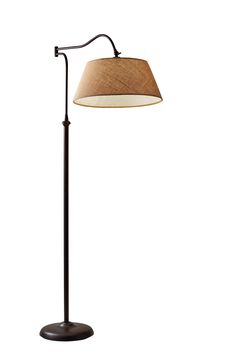 Just a little bit of urban edge, the rodeo floor lamp modernizes the traditional bridge lamp giving it a swing arm adjustment in addition to a curved pole. The swing arm rotates 180º horizontally and the shades may be adjusted vertically and secured with a locking key joint. A textured burlap fabric shade brings warmth to the design. A three-way rotary switch is located above the socket. This lamp is smart outlet compatible. Bulb is not included. Adesso Rodeo 61-in Antique Bronze Floor Lamp | 3349-26 Bridge Lamp, Iron Floor Lamp, Basement Living Rooms, Bronze Floor Lamp, Chair And Ottoman Set, Ottoman Set, Boho House, Burlap Fabric, Floor Lamp Lighting