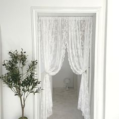 Doorway Lace Curtain / White Decor Living Room Victorian, Victorian Curtains, White Lace Curtains, Living Room Balcony, Stylish Beds, Lace Curtains, Home Curtains, White Curtains, Curtain Designs