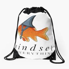 a drawsack bag with an image of a goldfish wearing a witch's hat