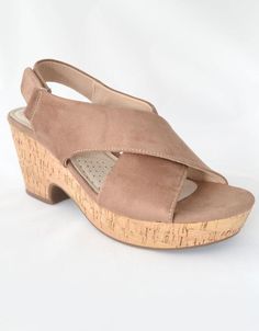 Taupe Leather, Sling Back, Clothing Co, Otters, Cork Wedge, Crossover, Clothing Items, Cork, Ankle Strap