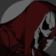 a drawing of a skeleton wearing a red hoodie and holding a knife in his hand