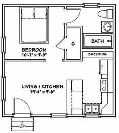 the floor plan for a one bedroom apartment with an attached kitchen and living room area