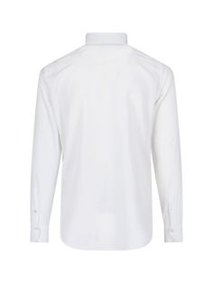 Finamore 1925 basic shirt in white linen and cotton with classic collar, button closure, button cuffs, curved hem. Composition: 58% Linen, 42% Cotton