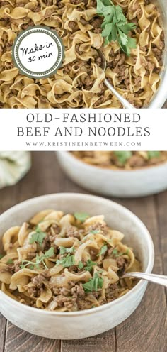 two bowls filled with beef and noodles