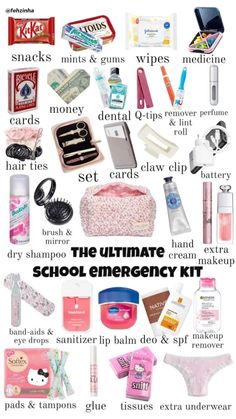 School Survival Kits, Pretty School Supplies, School Preparation, School Bag Essentials