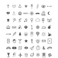 the different types of symbols are shown in black and white, including an anchor, cross,