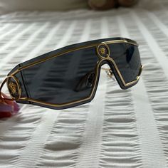 Never Worn, Bought As A Gift. Ve2226 Frame Gold Lens Color Grey Regular Fit Women Or Men Have Case Originally Bought For $400 Sunglass Hut Is Currently Selling For $372 Versace Sunglasses Men, Trendy Eyewear, Protective Eyewear, Modern Sunglasses, Cute Glasses, Sunglasses Collection, Versace Accessories, Stylish Glasses, Versace Sunglasses