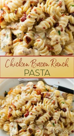 chicken bacon ranch pasta in a white bowl