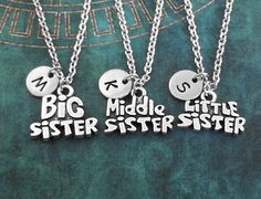 Sisters Necklaces SMALL Little Sister Necklace Big Sister Necklace Middle Sister Charm Necklace Sist Sister Necklace Set, Big Sister Necklace, Charmed Sisters, Middle Sister, Creative Necklace, Necklace Big, Sister Necklace, Family Necklace, Keychain Set