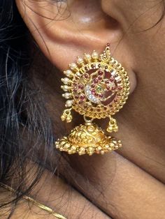 22 karat gold "detachable / peacock" jhumkas (buttalu) - gold dangle earrings with cz , pearls & beads (temple jewellery) - 235-GJH2568 - in 20.350 Grams for USD $2,242.88 USD. 
Made in India by Totaram Jewelers Online this product is in Gold - 22 Karat BIS Hallmark 916 Gold  & is an excellent gift for Adult - Women. Ships fully insured with secured guaranteed delivery for free with your order over $250 from New Jersey USA & comes with 30 days exchange policy. Peacock Design Chandbali Earrings For Diwali, Temple Jewelry Style Jhumkas With Peacock Design, Wedding Jhumkas With Peacock Design For Navratri, Festival Chandbalis With Peacock Design, Peacock Design Jhumkas For Navratri Puja, Peacock Design Jhumkas For Puja And Festivals, Temple Jewelry Chandbali Jhumkas With Peacock Design, Chandbali Peacock Design Jhumkas For Celebration, Peacock Design Chandbali Earrings For Puja