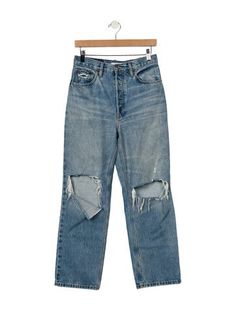 RE/DONE Straight Leg JeansBlueLight Wash with High-Rise5 PocketsDistressed AccentsButton ClosureFit:Jeans by RE/DONE typically fit true to size. Everyday High Rise Distressed Jeans, Everyday Ripped High Rise Jeans, High Rise Ripped Jeans For Everyday, Everyday High Rise Ripped Jeans, Faded Ripped Mid-rise Jeans, High Rise Jeans With Holes In Medium Wash, High Rise Medium Wash Bottoms With Holes, Faded Ripped Everyday Bottoms, Everyday Faded Ripped Bottoms