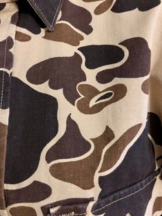 Camouflage Cotton Tops With Pockets, Camouflage Cotton Top With Pockets, Cotton Camouflage Tops With Pockets, Camouflage Button-up Top For Fall, Fall Camouflage Button-up Tops, Camouflage Long Sleeve Cotton Shirt, Long Sleeve Camouflage Cotton Shirt, Casual Camouflage Shirt For Fall, Vintage Wool Vest