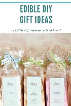 three gift bags with the words edible diy gifts on them