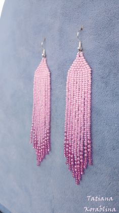 These handmade  earrings are made of high-quality Czech beads and strong synthetic thread. Color: pink. I will make these earrings for you in your color. 100% hand made with love! Measurements: Length with hook - near 11,5 cm( 4.33 inch ),Width -2 cm (0,79 inch) Materials: Silver  plated ear hooks Czech glass beads Tytan Threadbeige Pink Beaded Fringe Earrings With Round Beads, Handmade Pink Dangle Tassel Earrings, Pink Dangle Tassel Earrings With Fringe, Pink Dangle Tassel Earrings, Pink Beaded Earrings With Fringe, Pink Fringe Tassel Dangle Earrings, Adjustable Pink Tassel Drop Earrings, Pink Beaded Tassel Earrings For Gifts, Pink Tassel Drop Earrings