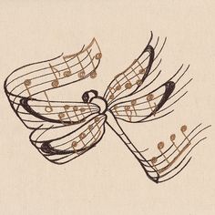 an artistic drawing of musical notes in the shape of a bow