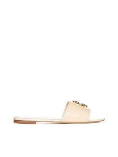 100% Leather Chic Calf Leather Open Toe Slides, Chic Calf Leather Slides With Round Toe, Chic Leather Flat Slides, Chic Flat Leather Slides, Elegant Beige Leather Slides, Classic Summer Calf Leather Slides, Chic Spring Calf Leather Slides, Chic Leather Slides With Single Toe Strap, Chic Leather Slides With Flat Heel