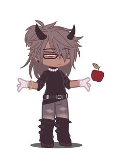 an anime character with horns holding an apple