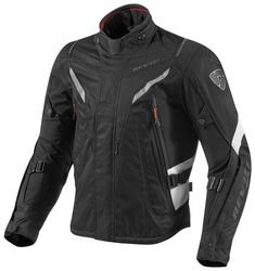 a black and white motorcycle jacket on a white background