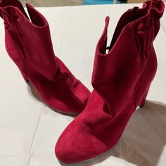 Brand New, Red Ankle Boots Chic Red Winter Boots, Red Round Toe Booties For Winter, Red Ankle Booties For Winter, Red Winter Ankle Booties, Trendy Red Heeled Boots For Fall, Red Heeled Boots For Winter, Casual Red High Heel Boots, Casual Red Heeled Boots For Fall, Red High Heel Winter Booties