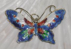 Large Beautiful 3D Vintage 80's Chinese Export Vivid Enamel Puffy Double-Sided Silver Tone Butterfly Pendant measures 2-1/8" Wide by 1-1/4" High by 1/4" Thick. Excellent Vintage Condition. Chinese Export, Butterfly Pendant, Double Face, Favorite Jewelry, Jewelry Necklace Pendant, Double Sided, Silver Tone, Jewelry Necklaces, Accessory Gift