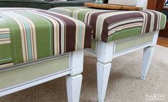 two foot stools sitting on top of a carpeted floor