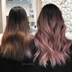 Flattering Hair Colors For Fair Skin, Pink Brown Hair Balayage, Rose Gold Balayage Black Hair, Rose Pink Balayage, Pastel Pink Balayage Brunette, Professional Hair Color For Work, Dusty Pink Balayage, Dusty Mauve Hair Color, Rose Brown Balayage