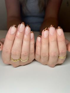 Fall nail inspo with different brown colors on a french tip. From Nails_by_liv_ on instagram. Brown Fall French Tip Nails, Acrylic Overlay Nails Short Fall, Autumnal French Tip Nails, Classy Formal Nails, Nail Inspo Fall Almond, Brown French Tip Design, Brown Tip French Nails, Brown French Tips With Chrome, Fall Nails For Wedding