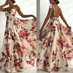 Elegant Sexy Strappy Backless Floral Print Maxi Dress- Women Boho Long Dress | Tania's Online Closet, LLC فستان زهري, Sukienki Maksi, Boho Floral Maxi Dress, Formal Occasion Dress, 파티 드레스, Flowy Design, Boho Summer Dresses, Camisole Dress, Maxi Robes