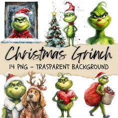 an image of the grinch characters in christmas costumes with text that reads, christmas grinch 4 png - transparent background