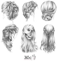 different styles of braids and hair in various positions, from the front to the back