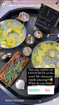 the tray is full of lemons and other items to be used as an appetizer