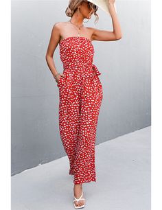 Reddish Orange Leopard Print Lace-up Strapless Jumpsuit Red Strapless Jumpsuit For Summer, Red Strapless Summer Jumpsuit, Red Fitted Strapless Jumpsuit For Summer, Chic Red Strapless Jumpsuits And Rompers, Ladies Jumpsuits, Orange Leopard Print, Summer Jumpsuit, Cami Jumpsuit, Cami Set