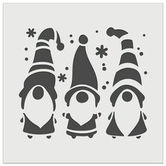 three gnomes with hats and snowflakes