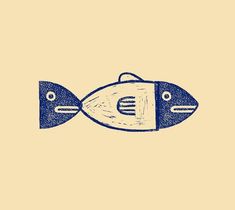 a drawing of two fish on a yellow background, one is blue and the other is white