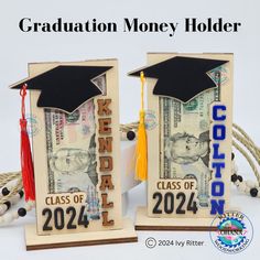 graduation money holders are decorated with black caps and tassels