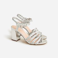 Maryam Nassir Zadeh X J.Crew braided block-heel sandals in metallic Metallic Heels With Stacked Heel, Metallic Heels With Stacked Heel For Summer, Summer Metallic Heels With Stacked Heel, Metallic Sandals With Padded Heel For Summer, Metallic Block Heel Sandals For Summer, Silver Block Heels With Stacked Heel For Summer, Metallic Sandals With Wrapped Block Heel, Silver Stacked Heel Block Heels For Summer, Summer Metallic Sandals With Block Heel