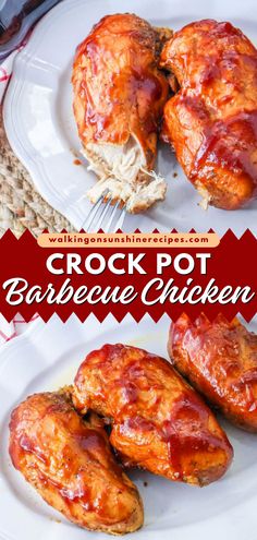 Want an easy meal with chicken? This Barbecue Chicken in the Crockpot is made with just a few simple ingredients! The chicken is tender, juicy, and cooked to perfection! It makes the best weeknight dinner recipe for the family! Slow Cook Bbq Chicken, Barbecue Chicken In Crockpot, Bbq Chicken Breast Crockpot, Slow Cooker Chicken Breast Recipes Easy, Easy Meal With Chicken, Bbq Chicken In Crockpot, Barbeque Chicken Crockpot, Slow Cooker Bbq Chicken Breast