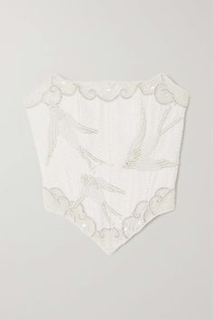 CLIO PEPPIATT Embellished crepe bustier top | NET-A-PORTER Clio Peppiatt, White Corset Top, Tambour Embroidery, Symbol Of Love, Hand Draw, Swallows, Embellished Top, Bustier Top, Bustiers