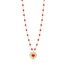 Gigi Clozeau - Poppy Lace Heart Necklace, Yellow Gold, 16.5 Luxury Heart-shaped Necklace With Delicate Chain, Luxury Red Heart Pendant Necklaces, Luxury Red Heart Pendant Necklace, Luxury Heart Bead Necklaces With Heart Pendant, Yellow Gold Heart Pendant Necklace With Heart Beads, Valentine's Day Yellow Gold Heart Bead Necklace, Yellow Gold Heart-shaped Necklace With Heart Beads, Gigi Necklace, Poppy Necklace