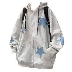 Aesthetic Zip Up Hoodie, Star Zip Up Hoodie, Patch Aesthetic, Korean Hoodie, E Girl Clothes, Hoodie Y2k, Cozy Fall Outfits, Clothes Tops, Y2k Tops