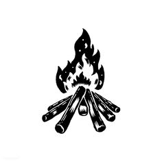 a black and white drawing of a campfire