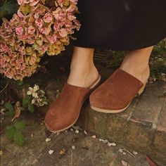 Sold Out Doen Anouk Clogs In Cognac Suede. Gorgeous Color For All Seasons! These Were Gently Worn Twice, And Are In Near-Perfect Condition. More Pics Coming Soon! Brown Suede Closed Toe Mules, Brown Leather Sole Sandals For Fall, Closed Toe Mules With Cork-bed Midsoles, Brown Suede Clogs With Stacked Heel, Brown Suede Mules With Wooden Heel, Brown Suede Slip-on Clogs, Fall Clogs With Leather Sole And Almond Toe, Fall Clogs With Leather Sole And Flat Heel, Comfortable Brown Clogs With Flat Heel