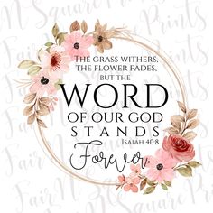 the cross with flowers and bible verse on it, in a circle frame that says, the