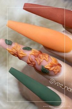 Olive Nails, Orange Acrylic Nails, Fall Acrylic, November Nails, Fall Gel Nails, Sweater Nails, Fall Acrylic Nails, Instagram Tutorial, Thanksgiving Nails