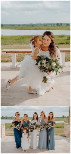 the bride and her bridal party are posing for pictures