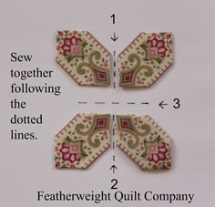 the instructions for how to make an origami butterfly brooch with fabric and sew together