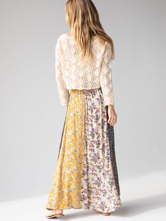 Mixed Prints, Summer Sweater, Sweater Layering, Summer Sweaters, Fun Pants, Unique Top, Printed Maxi Skirts, Yellow Cream, Cute Clothes